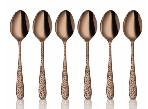 Shri & Sam Stainless Steel Jasmine Rose Gold PVD Coating with Laser Baby Spoon,6 Pieces